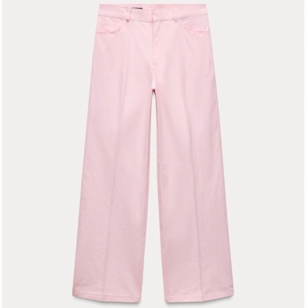 NWT Zara Women's Pink Wide Leg Cotton Pants XL, S Pastel Pink - Picture 16 of 16